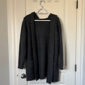 Open-Front Hooded Knit Cardigan - Charcoal